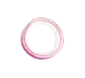 Photo of Sliced red onion ring on white background