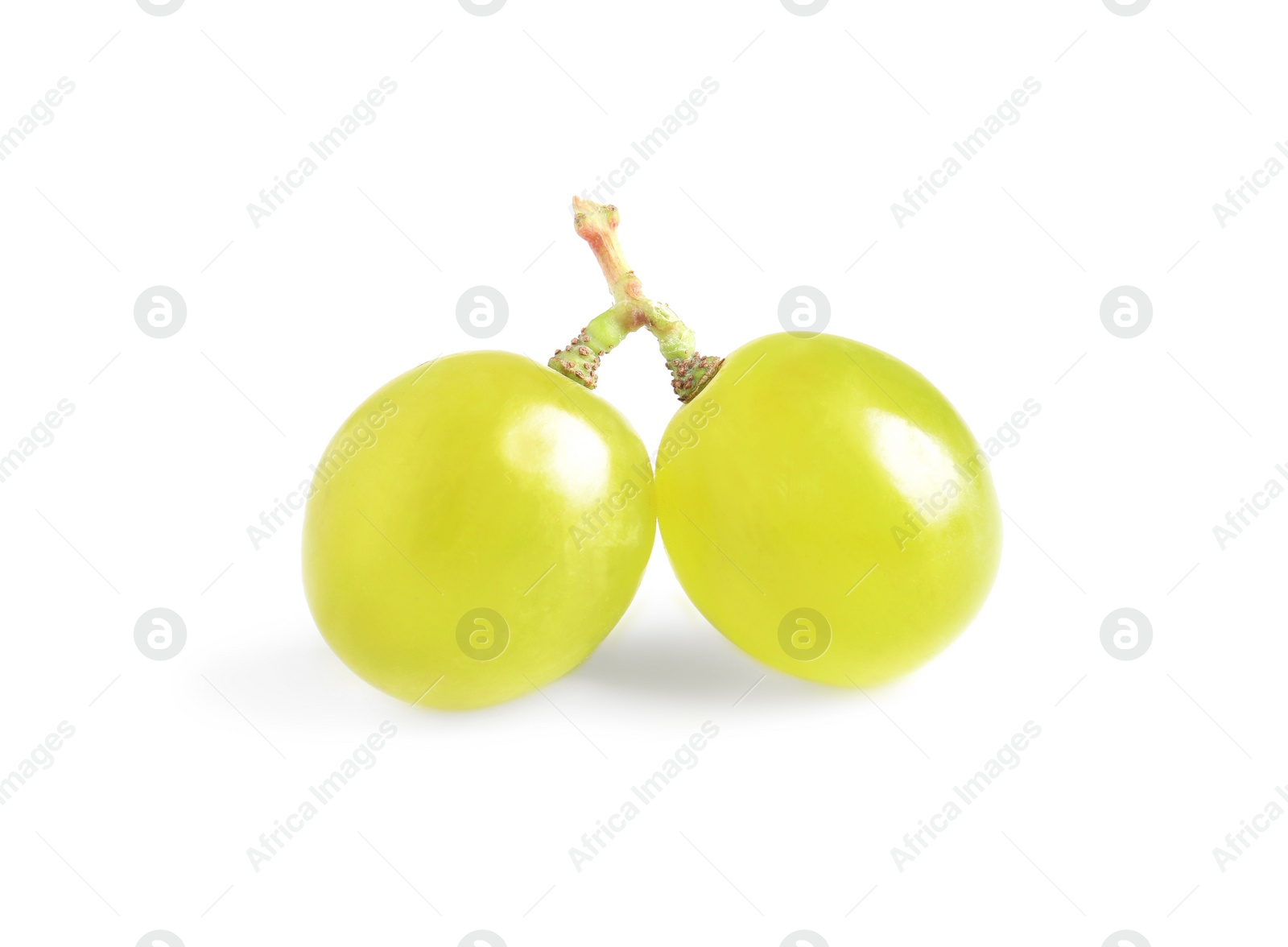 Photo of Delicious ripe green grapes on white background