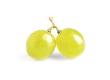 Photo of Delicious ripe green grapes on white background