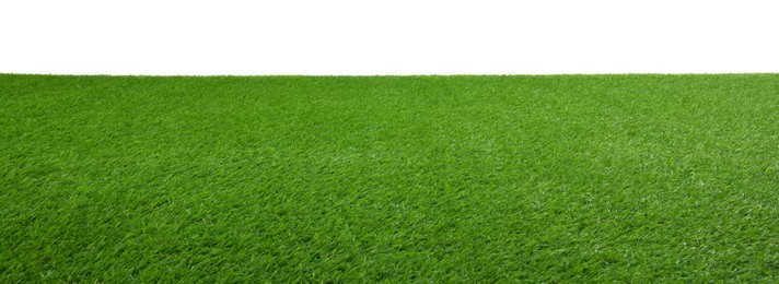 Green artificial grass surface isolated on white