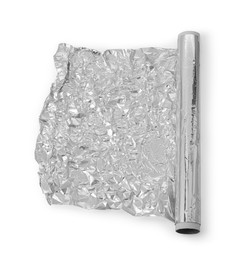 Photo of Roll of aluminum foil isolated on white, top view
