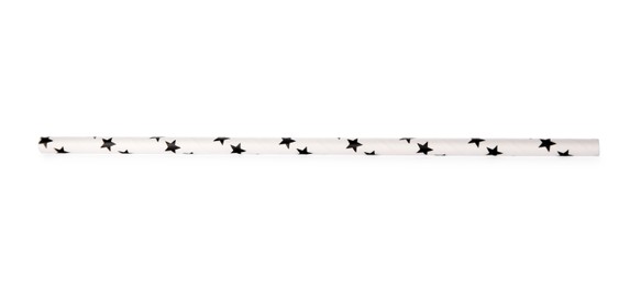 Photo of One paper straw with black stars for drinking isolated on white