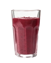 Glass with delicious acai smoothie on white background