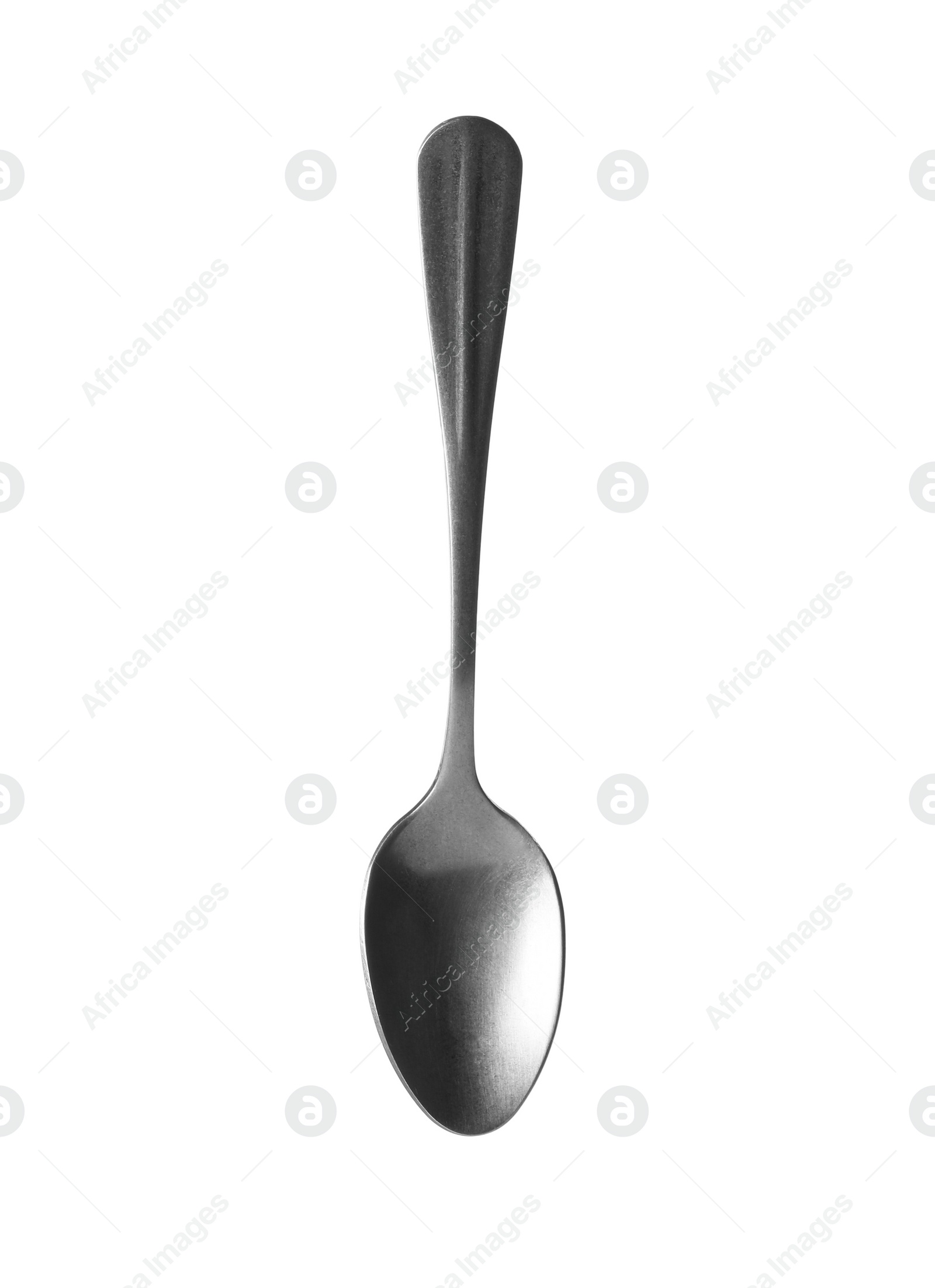 Photo of One metal tea spoon isolated on white