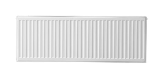 Modern panel radiator on white background. Heating system