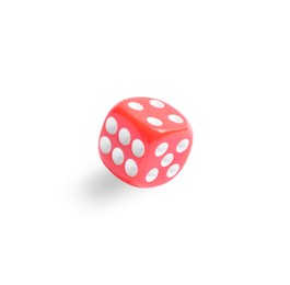 One red game dice isolated on white