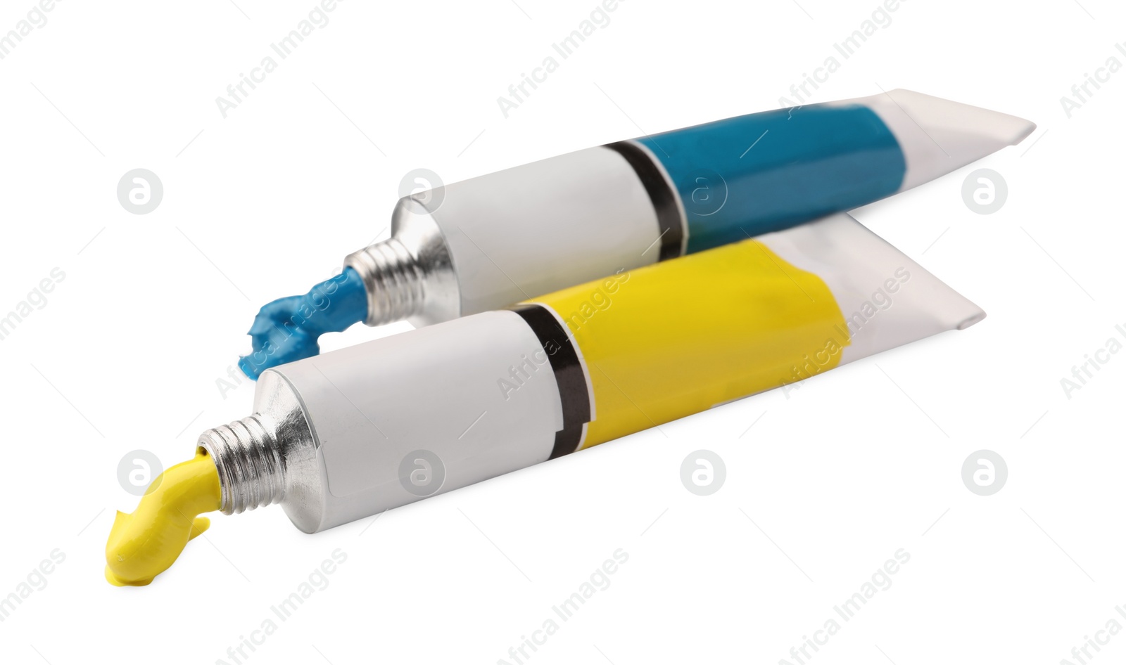 Photo of Tubes with oil paints on white background