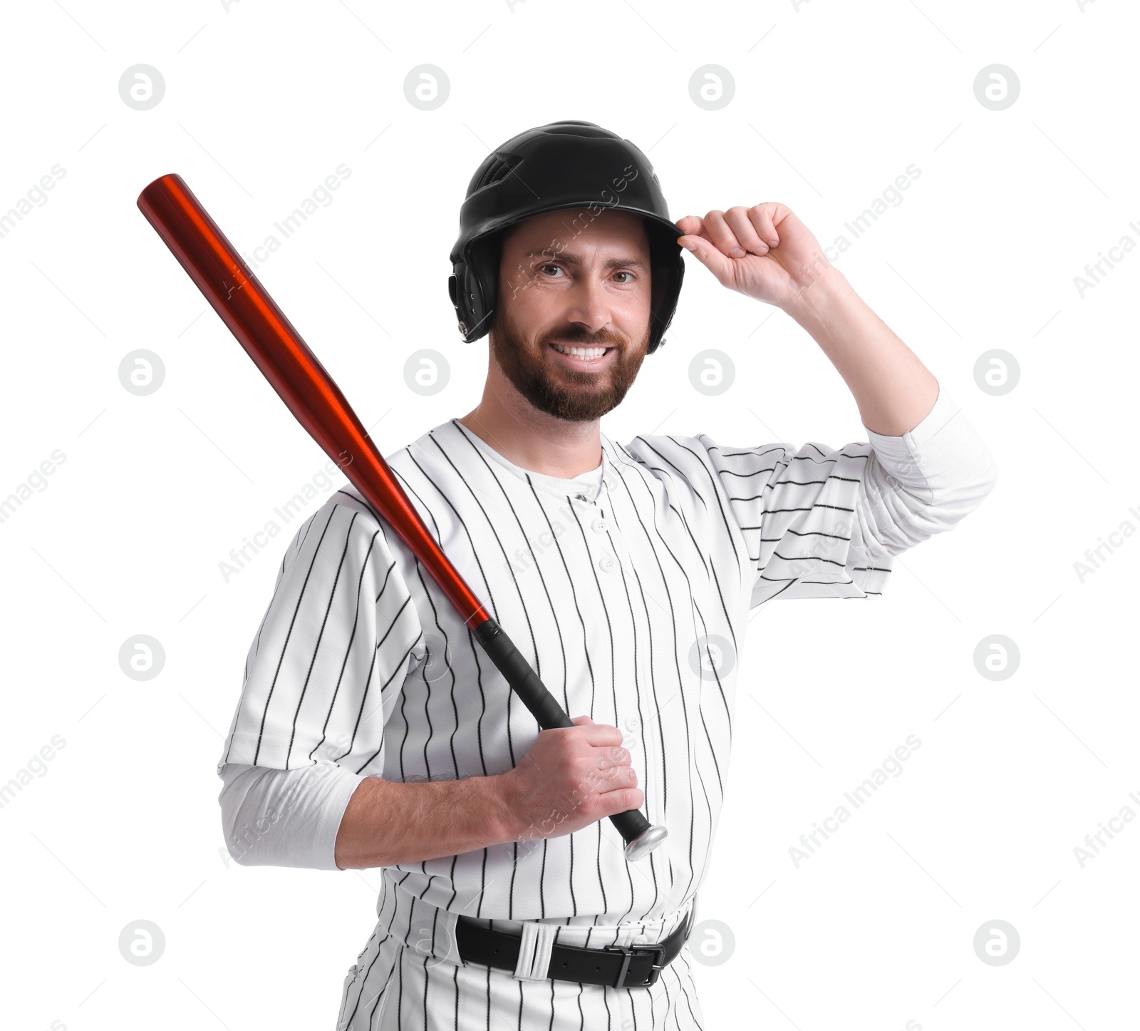 Photo of Baseball player with bat on white background