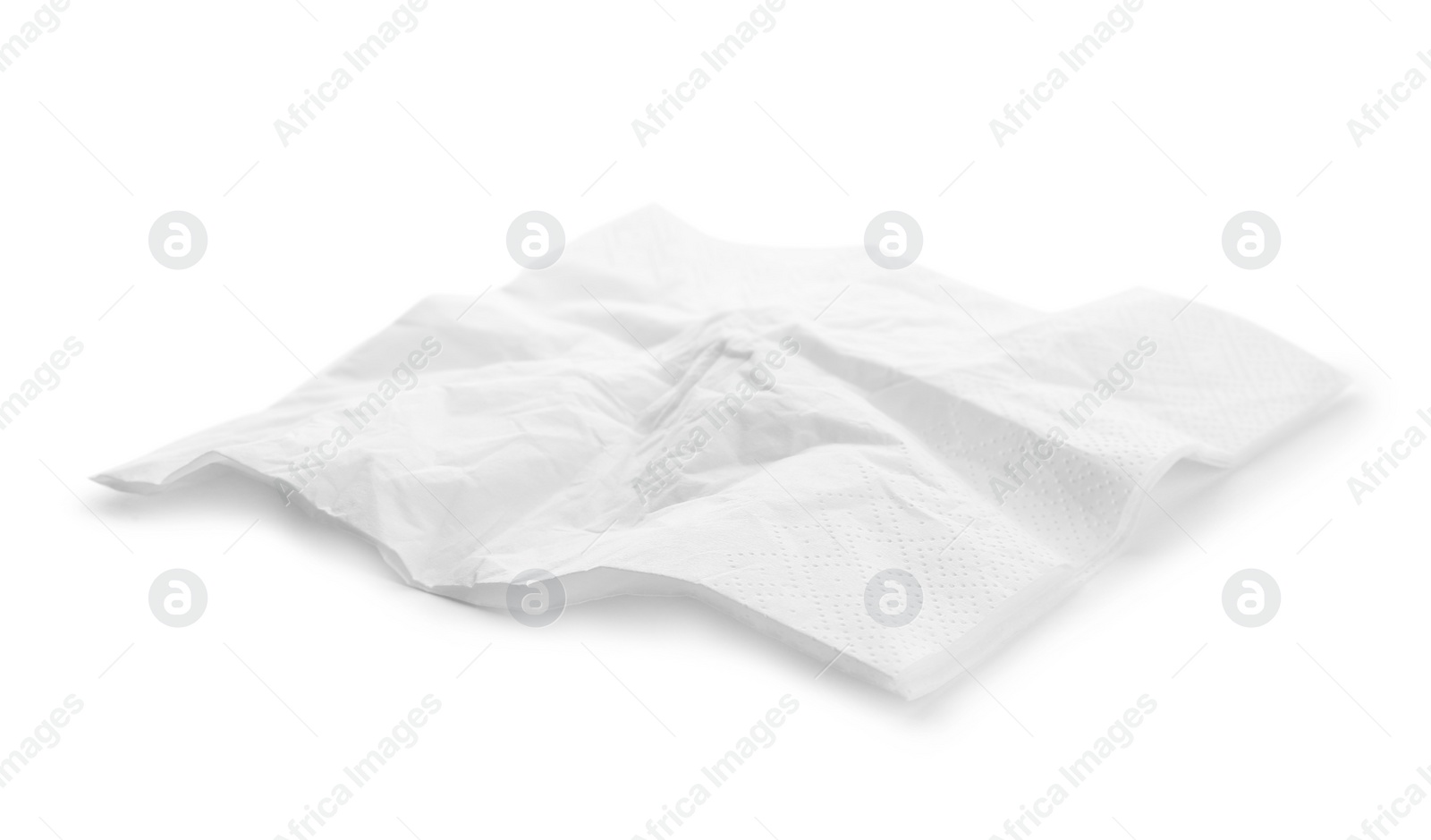 Photo of Crumpled paper napkin on white background. Personal hygiene