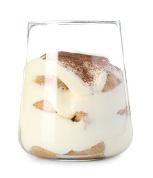 Delicious tiramisu in glass isolated on white