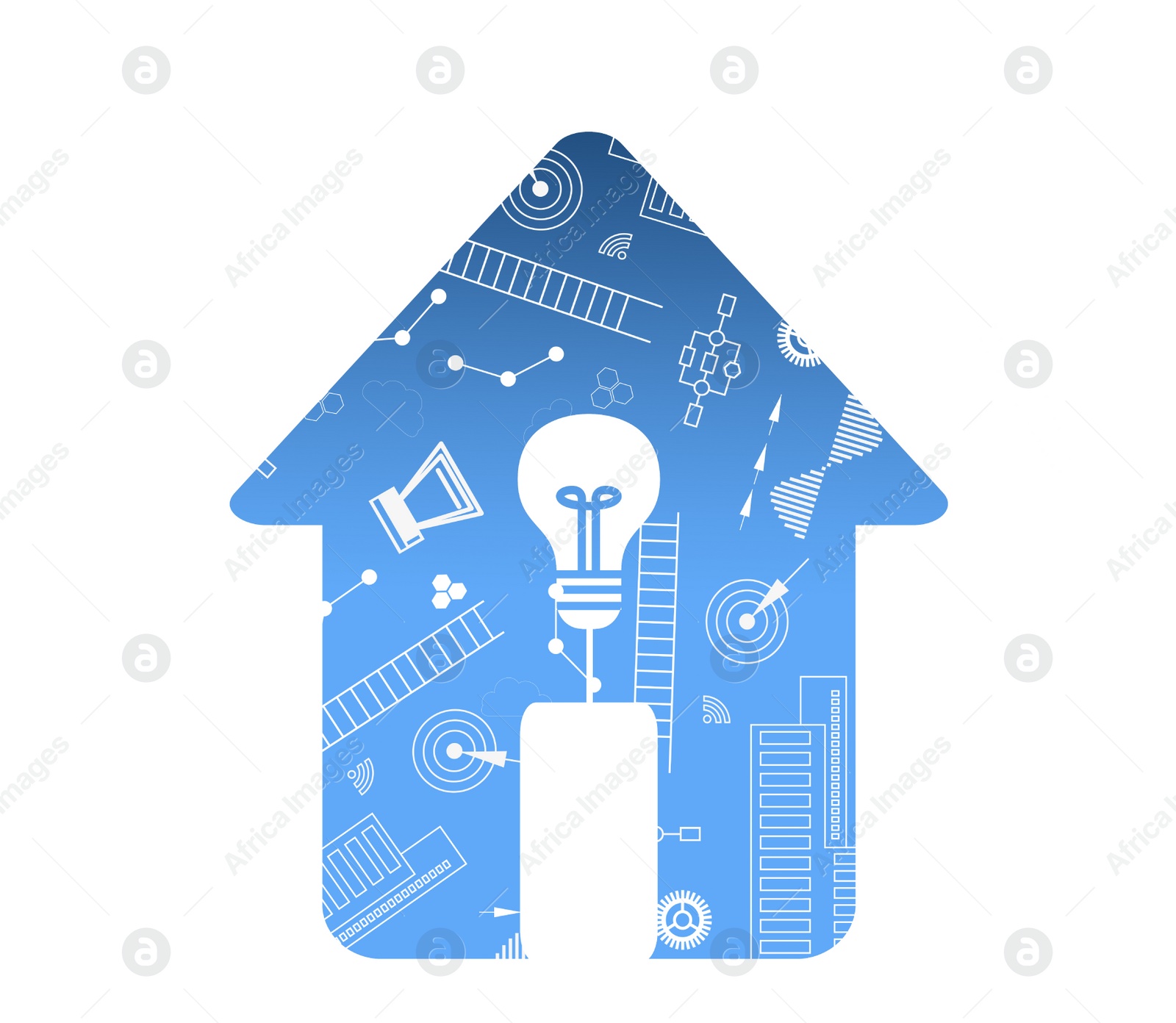 Image of Creative image of house with light bulb on white background. Energy efficiency, loan, property or business idea concepts