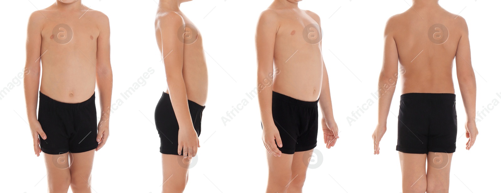 Image of Collage of little boy in underwear on white background