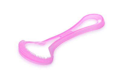 Photo of One pink tongue cleaner isolated on white. Dental care