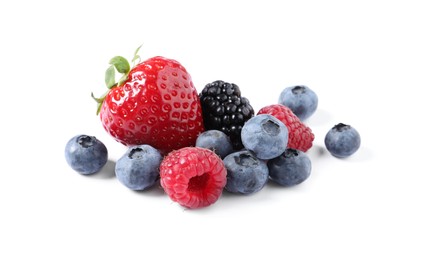 Many different ripe berries isolated on white