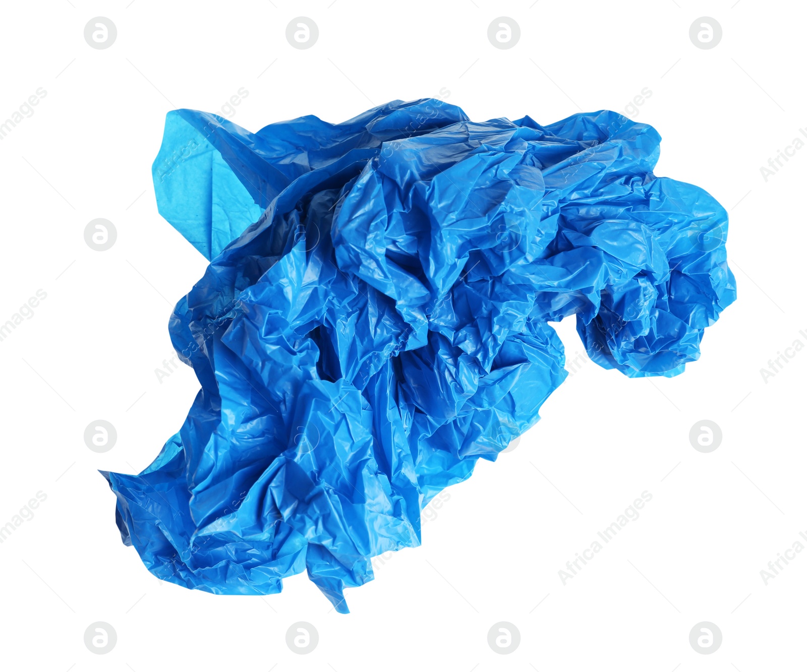 Photo of Crumpled plastic bag isolated on white, top view