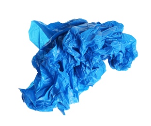 Crumpled plastic bag isolated on white, top view