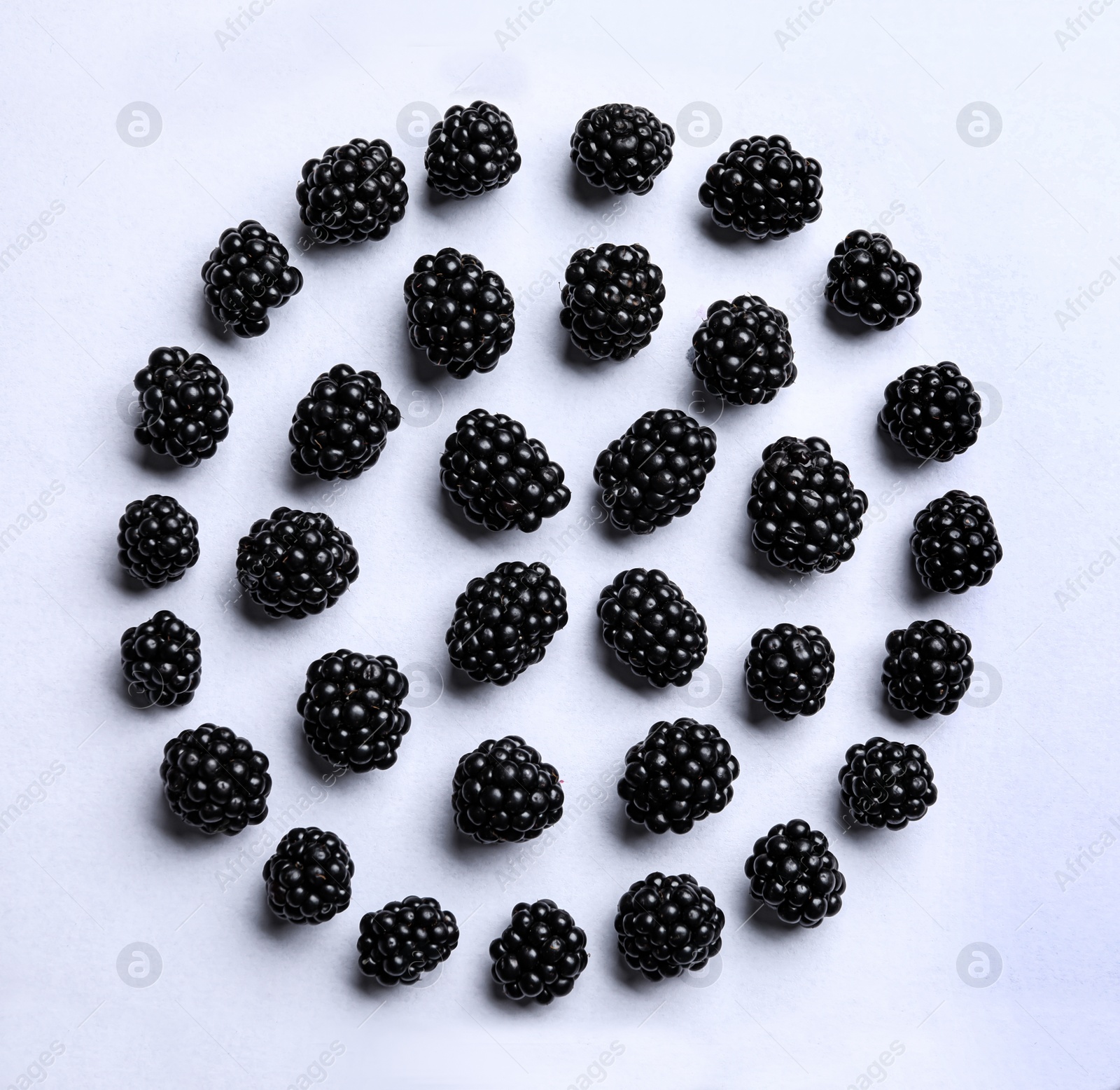 Photo of Flat lay composition with ripe blackberries on white background