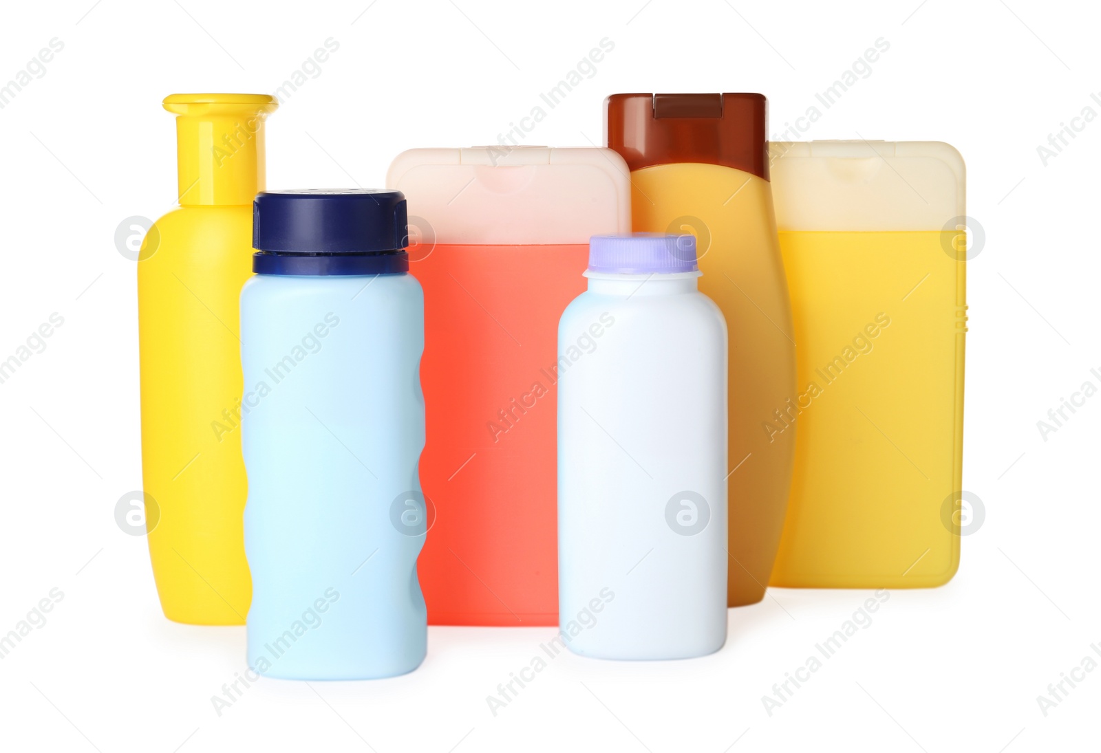 Photo of Set of baby cosmetic products on white background