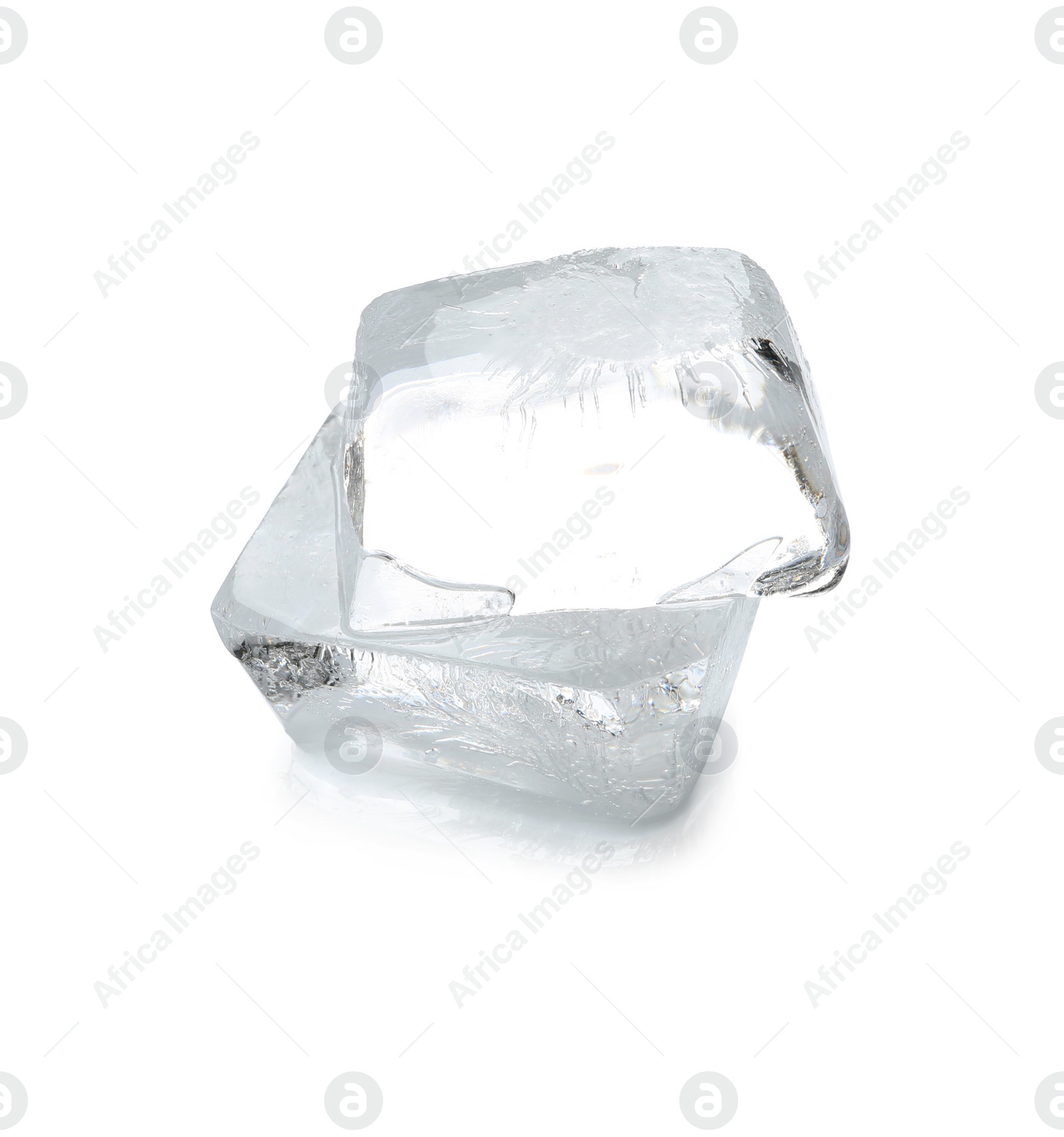 Photo of Transparent ice cubes melting on white background
