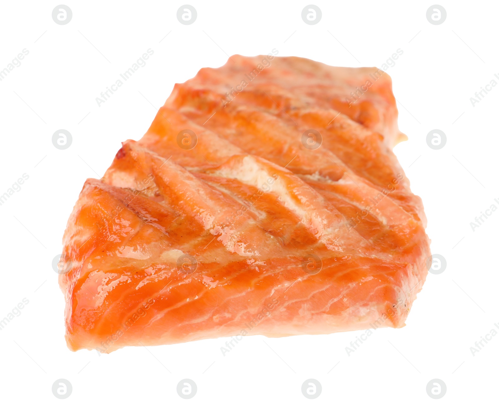 Photo of Piece of tasty grilled salmon isolated on white