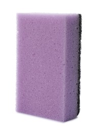 Photo of Purple cleaning sponge with abrasive black scourer isolated on white