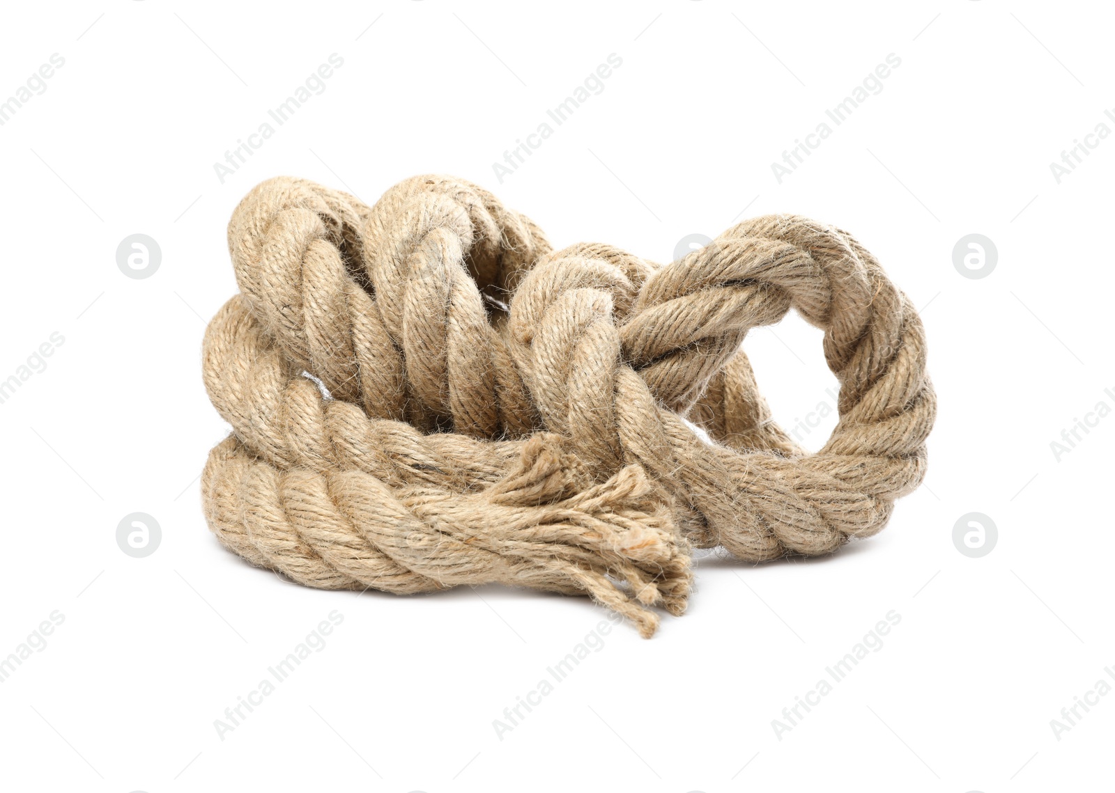 Photo of Bundle of hemp rope isolated on white