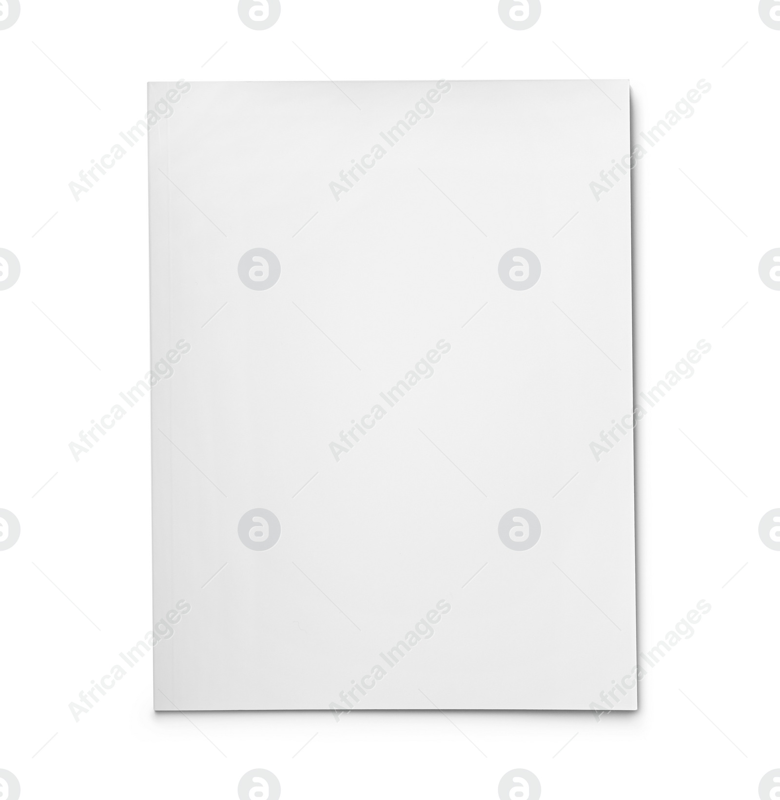 Photo of Brochure with blank cover isolated on white, top view. Mock up for design