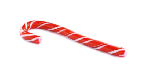 Photo of Sweet Christmas candy cane isolated on white