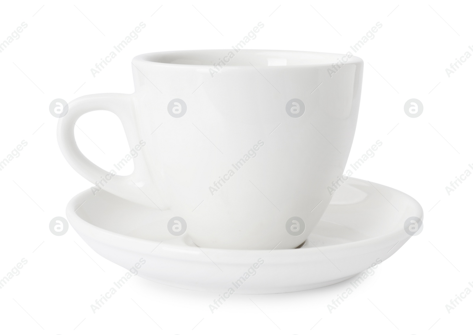 Photo of Ceramic cup and saucer isolated on white