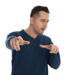 Photo of Portrait of young man on white background