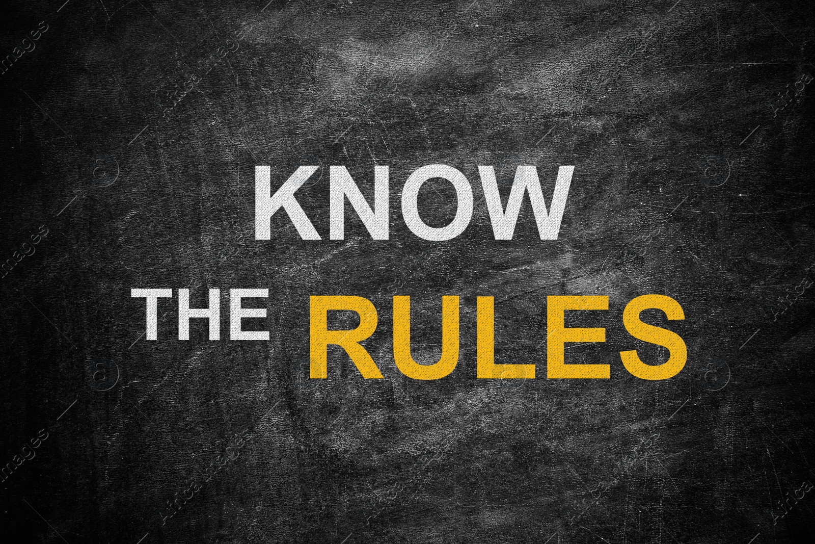 Image of Phrase Know the rules on black chalkboard