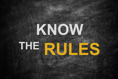 Image of Phrase Know the rules on black chalkboard