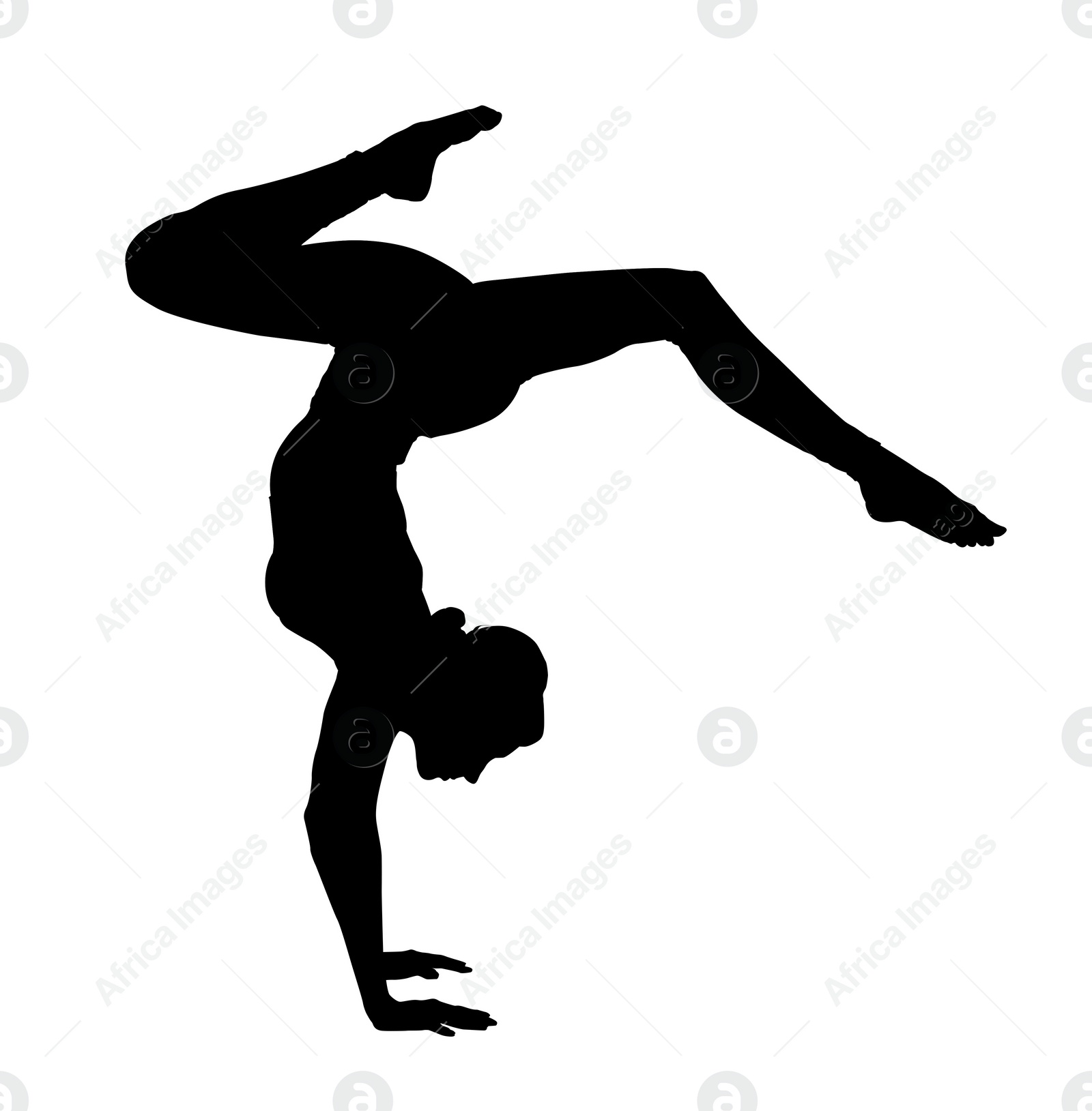 Image of Silhouette of professional gymnast exercising on white background