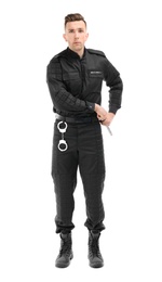 Photo of Male security guard with police baton on white background