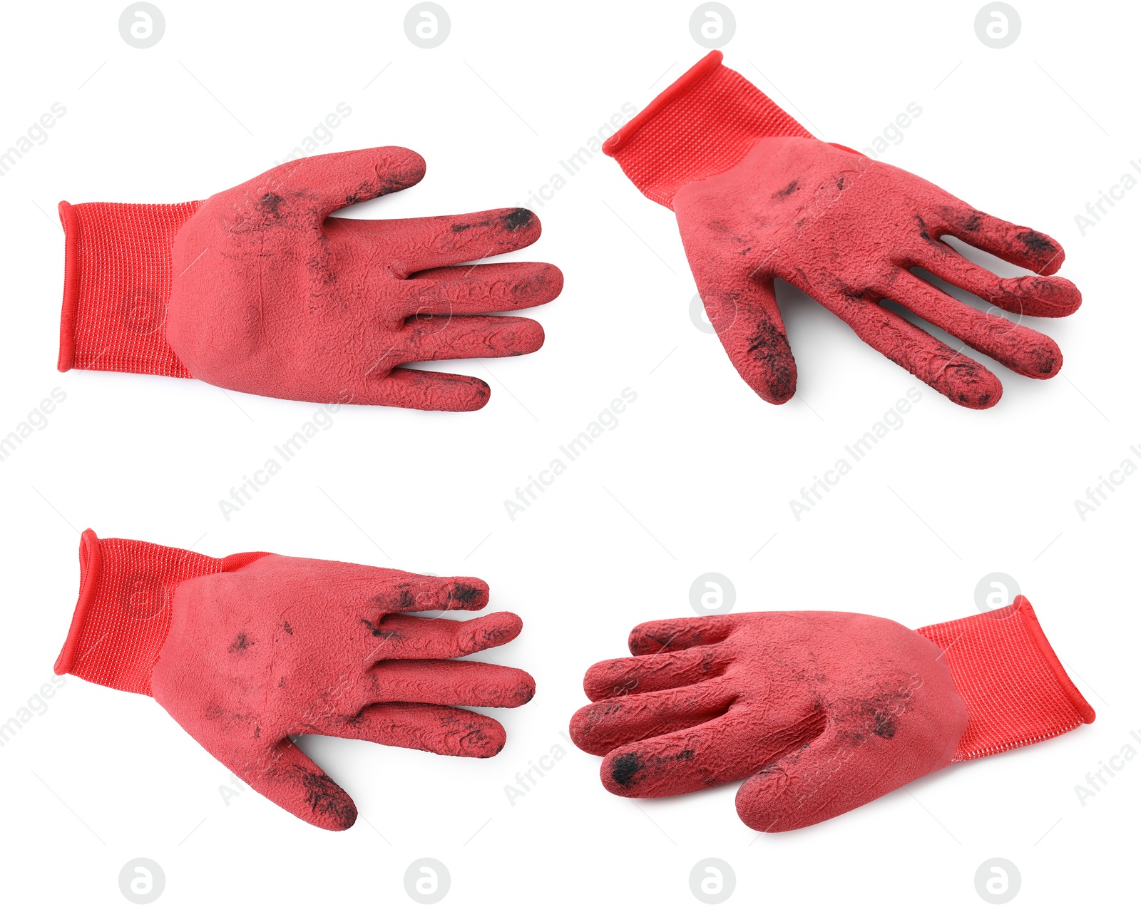 Image of Dirty gardening glove isolated on white, set