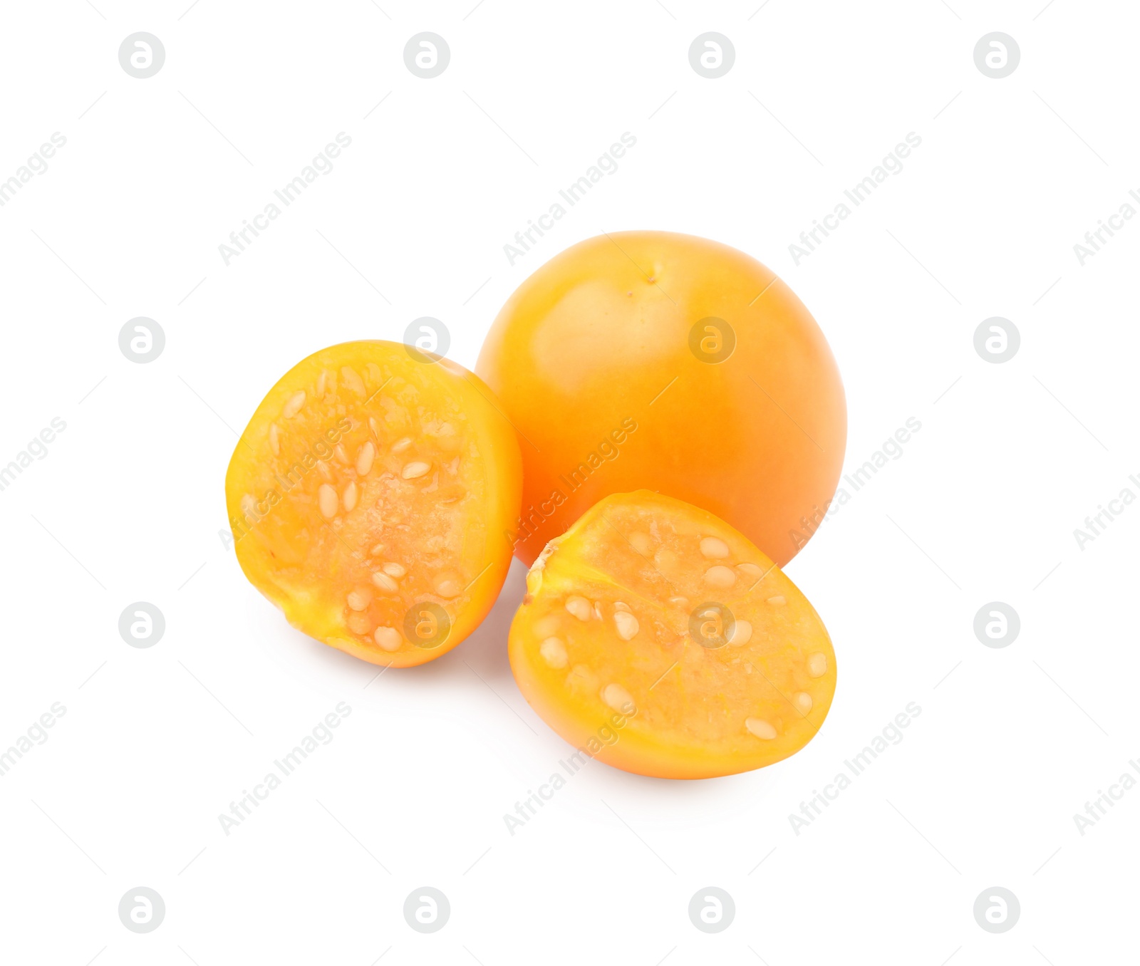 Photo of Ripe orange physalis fruits isolated on white