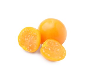 Photo of Ripe orange physalis fruits isolated on white