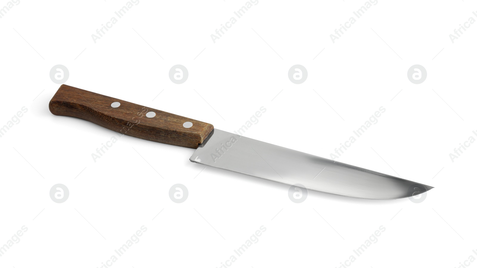 Photo of One sharp knife with wooden handle isolated on white