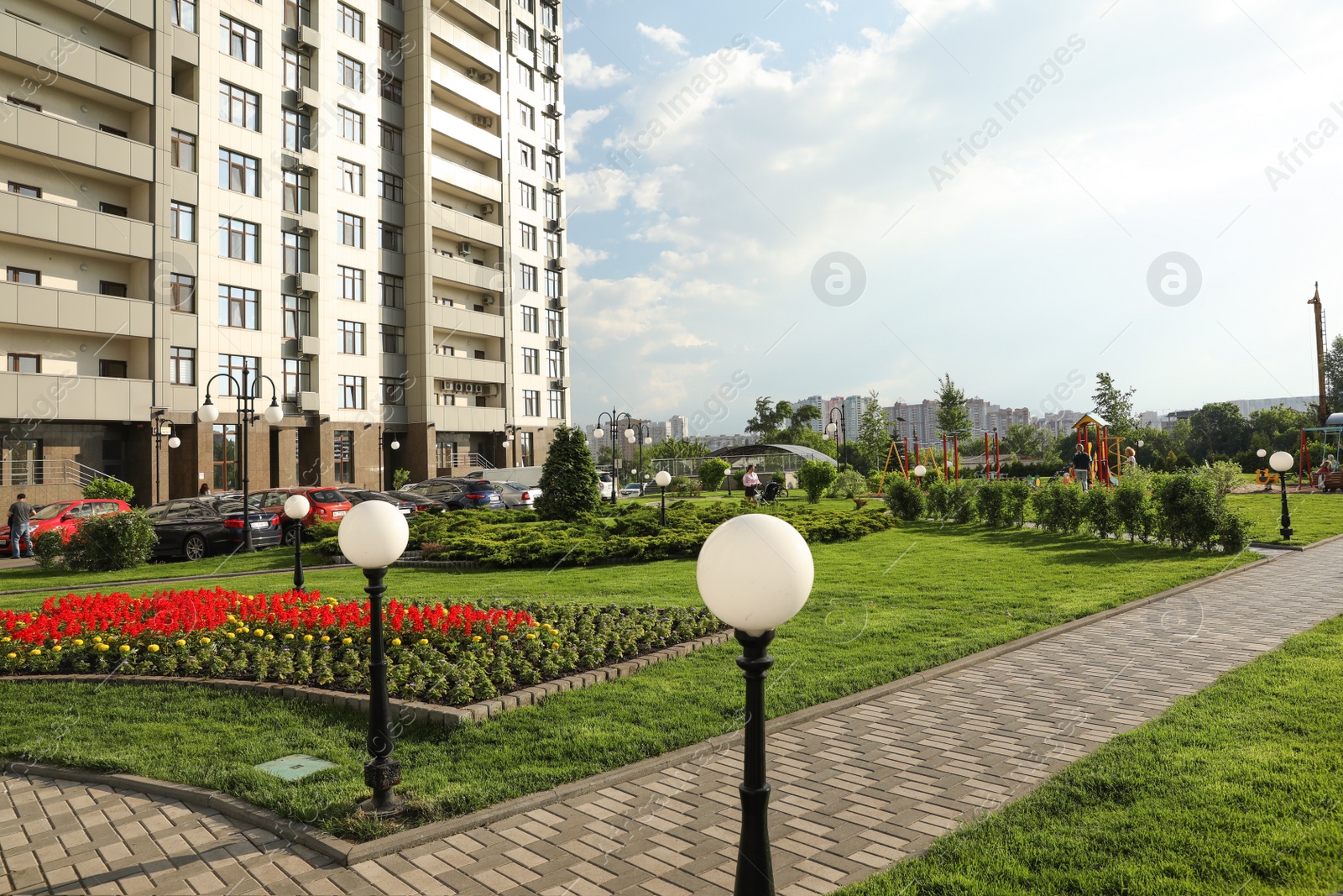 Photo of KYIV, UKRAINE - MAY 21, 2019: Beautiful view of modern housing estate in Pecherskyi district on sunny day