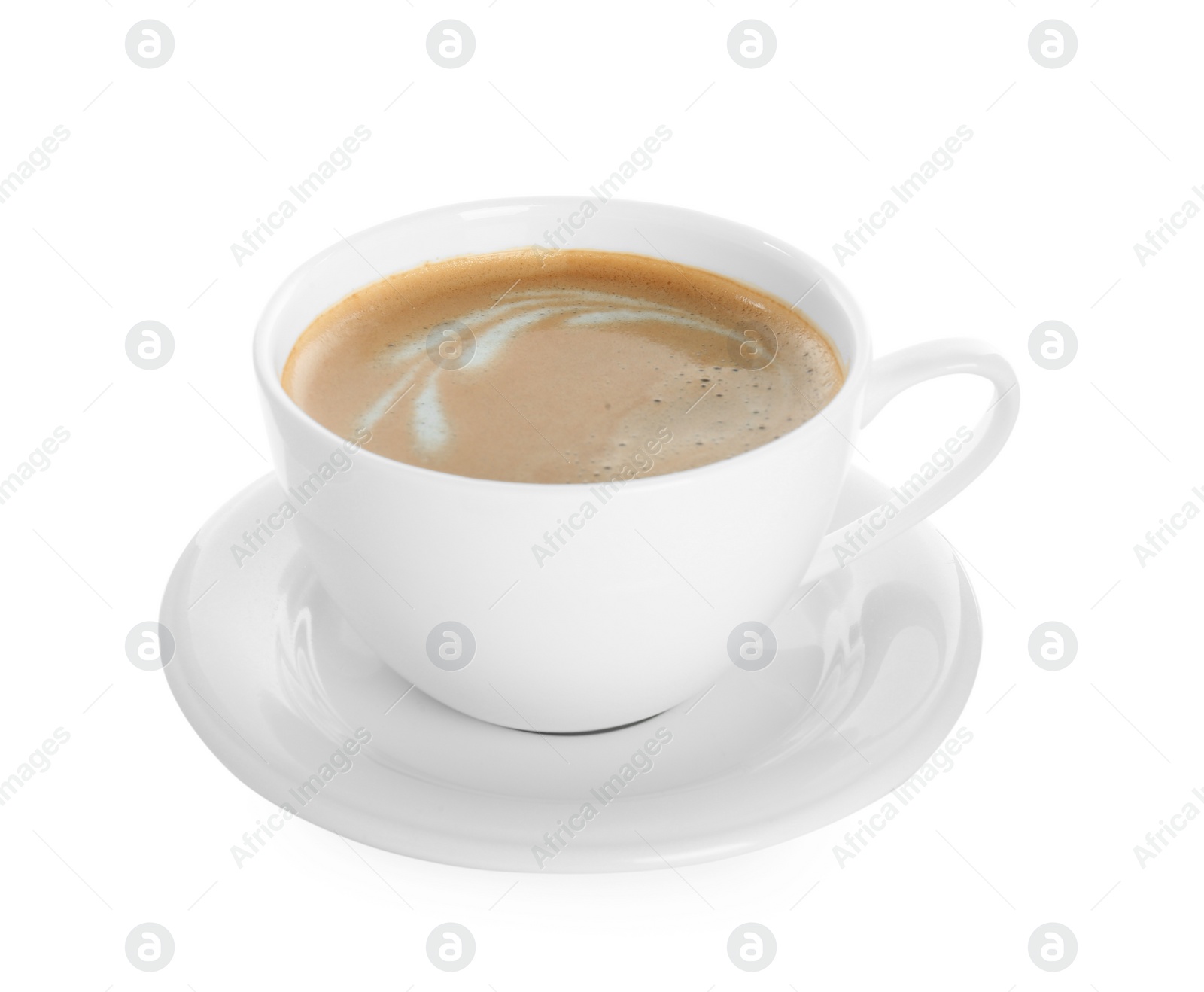 Photo of Cup of tasty coffee isolated on white