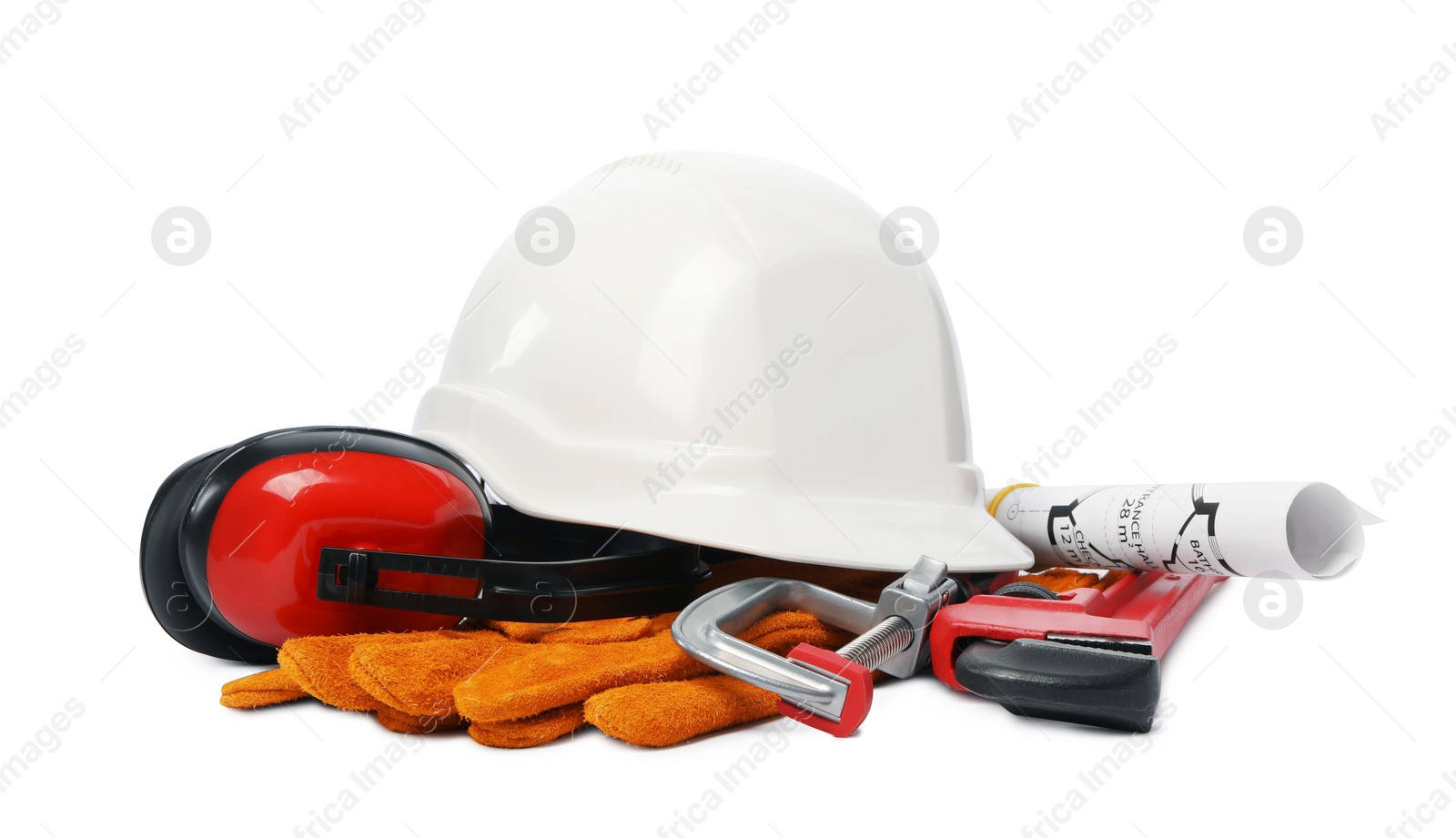 Photo of Composition with different construction tools isolated on white