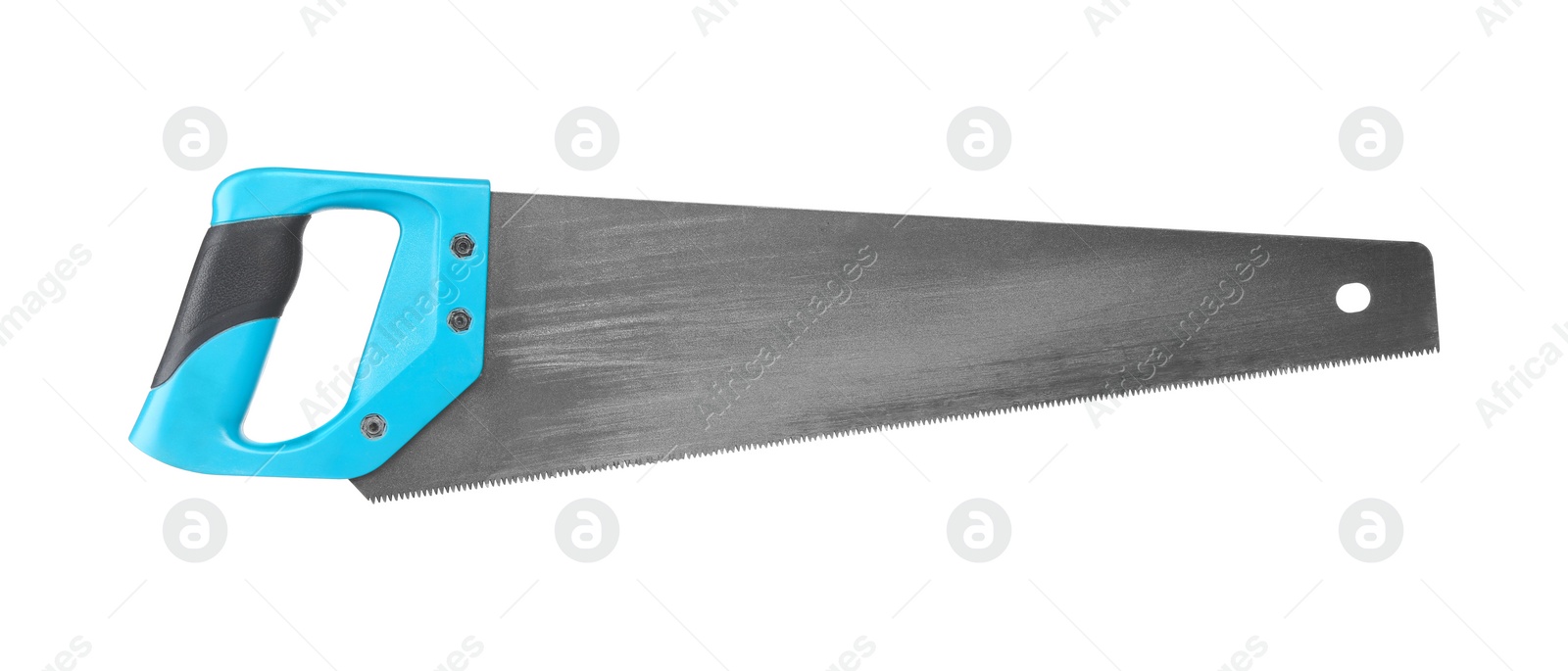 Photo of One saw with color hand isolated on white, top view