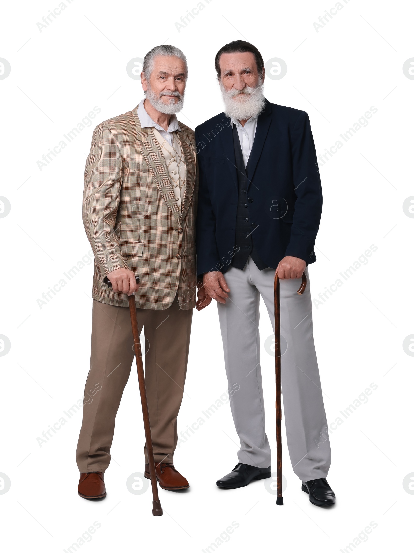 Photo of Senior men with walking canes on white background