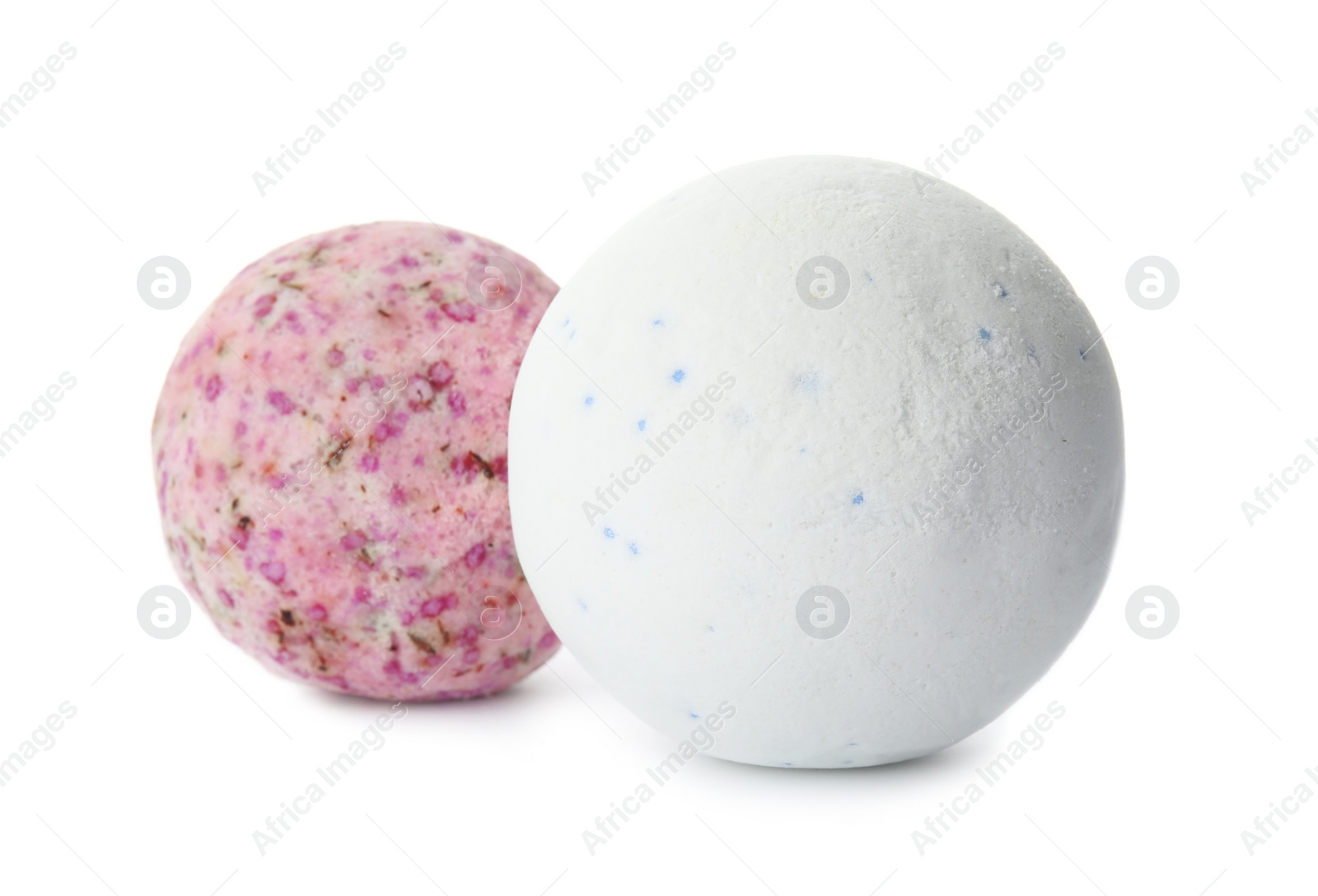 Photo of Bath bombs on white background. Spa products