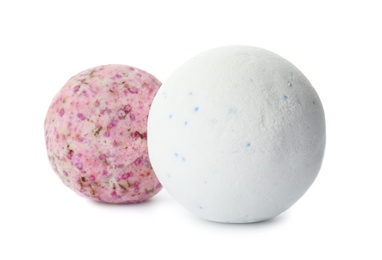 Bath bombs on white background. Spa products