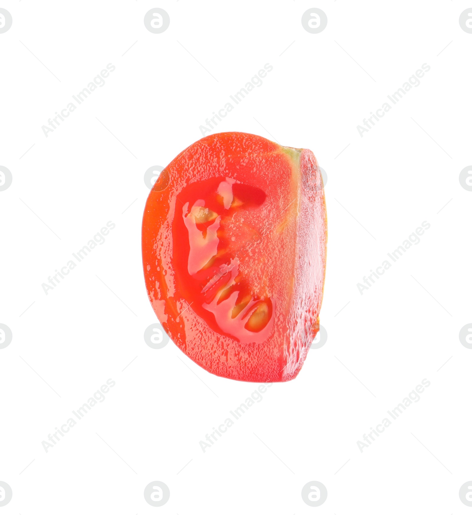 Photo of Piece of ripe cherry tomato isolated on white