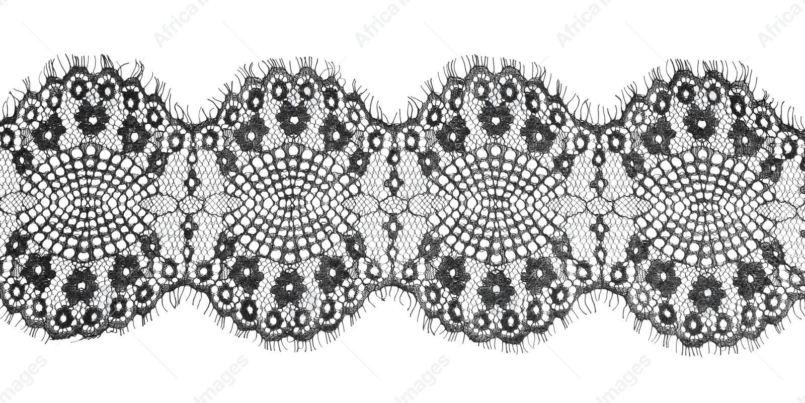 Photo of Beautiful lace isolated on white, top view