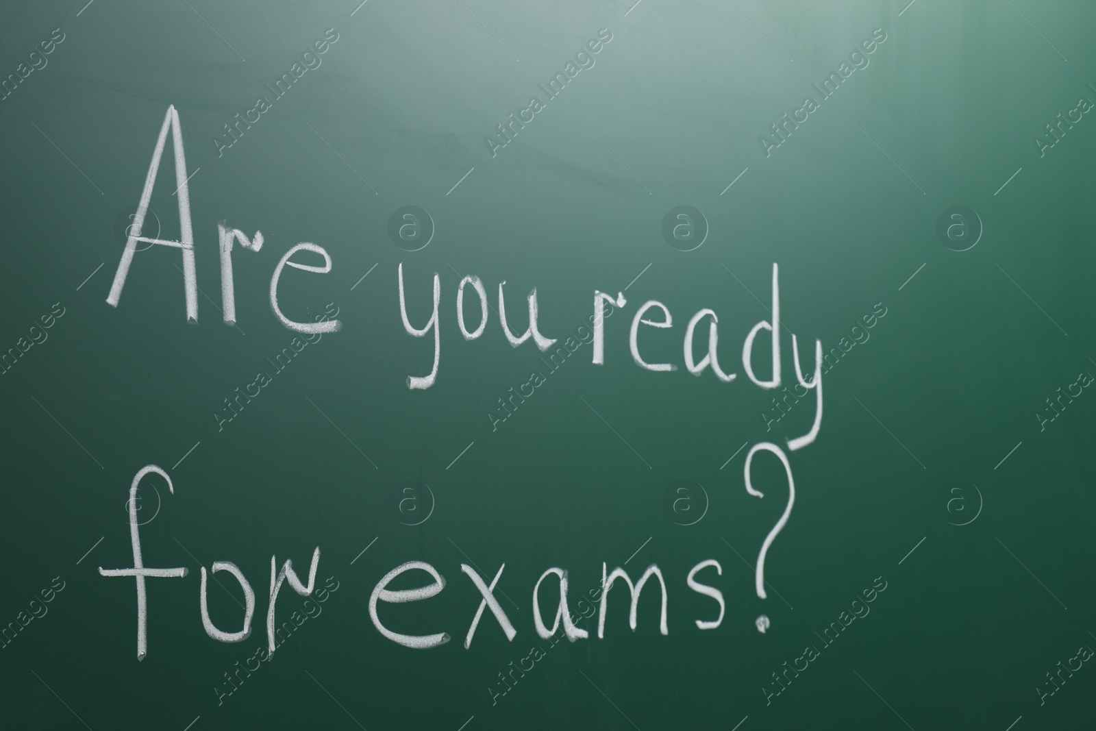 Photo of Green chalkboard with phrase Are You Ready For Exams as background