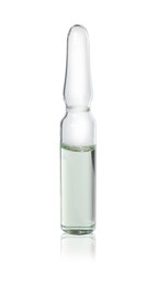 Photo of Glass ampoule with pharmaceutical product on white background