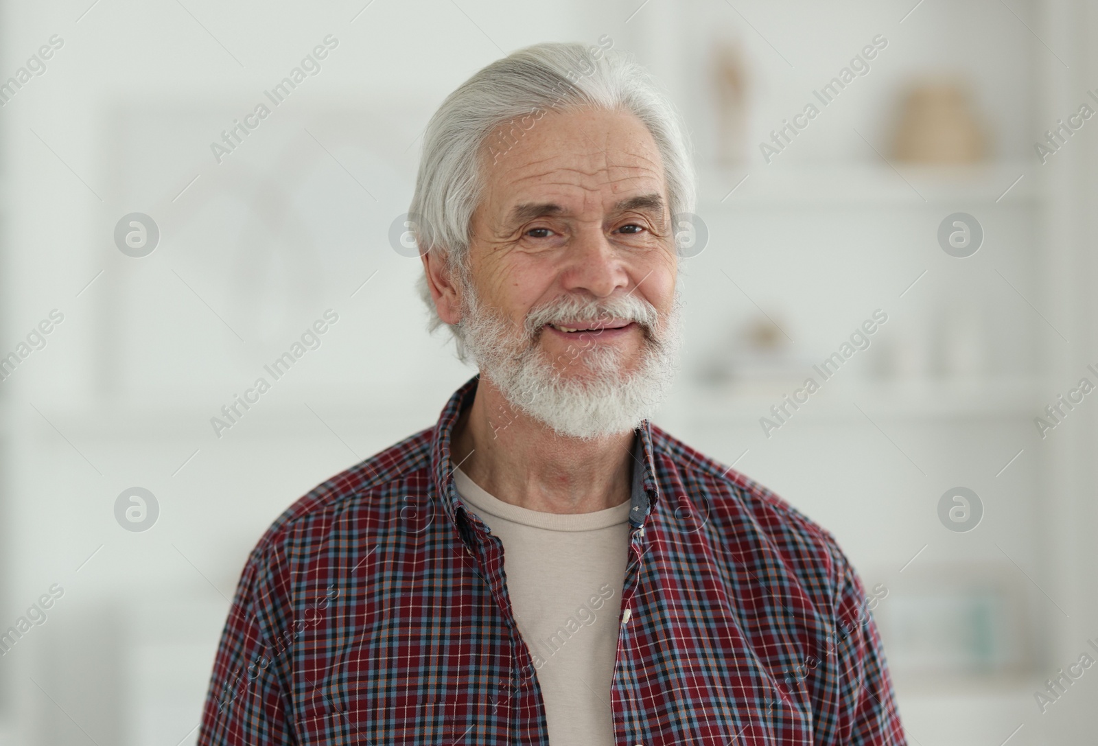 Photo of Portrait of happy grandpa with grey hair indoors